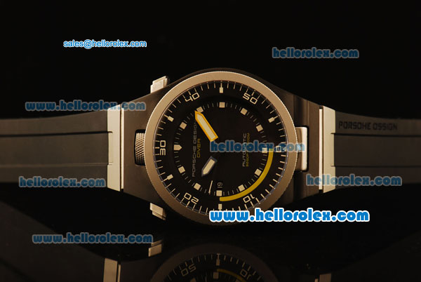 Porsche Design Diver Swiss ETA 2836 Automatic Titanium Case with Black Dial and Black Rubber Strap - Click Image to Close